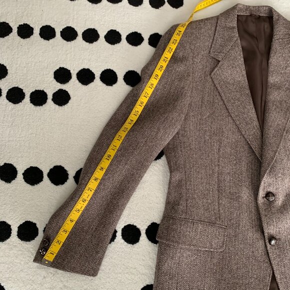 Vintage Tweed Blazer Sport Coat 38 Brown Herringbone Wool 90s Old Money Jacket - Picture 15 of 16